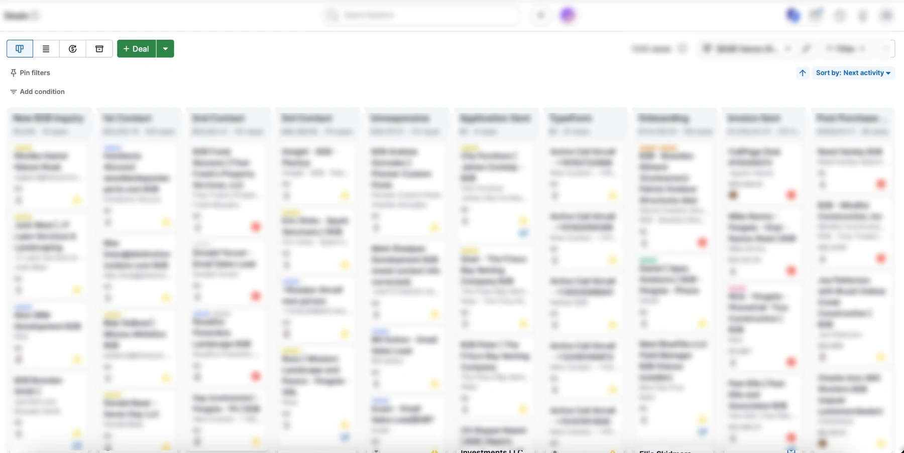 Blurred Pipedrive pipeline screenshot for Hanso Home