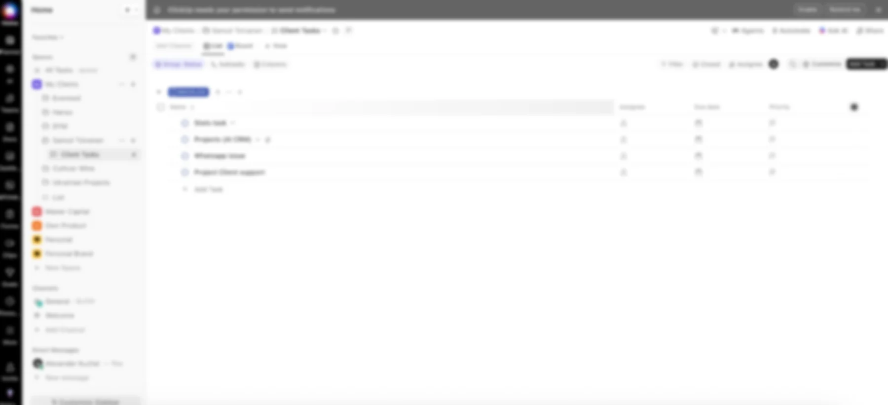Lightly blurred ClickUp workspace screenshot for LilyTiles
