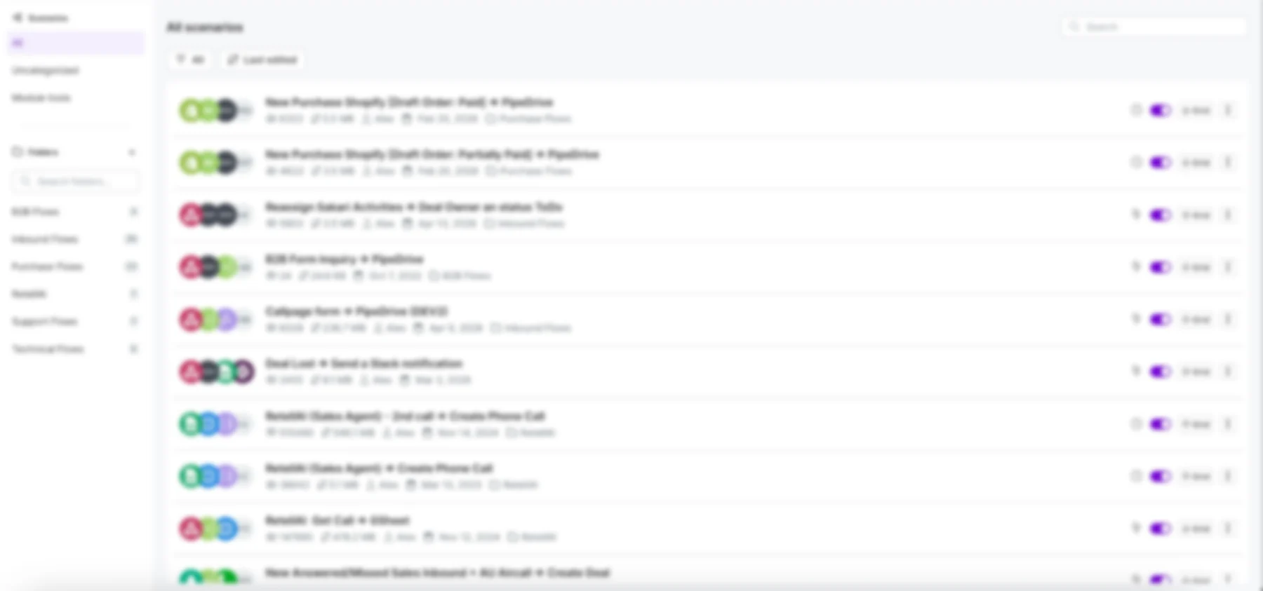 Lightly blurred Make.com workspace screenshot for LilyTiles
